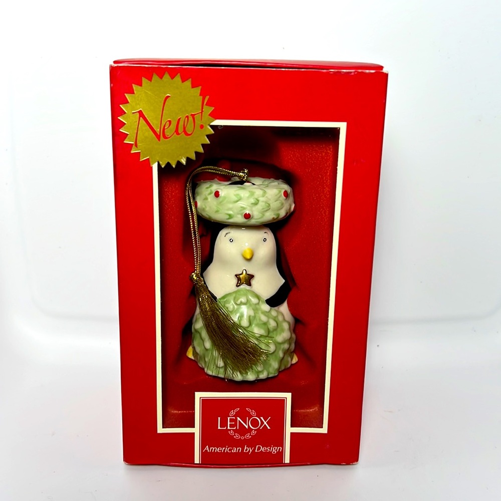 Vintage Lenox Festive Friends Penguin Ornament, New  Original Box, Wreath Tree